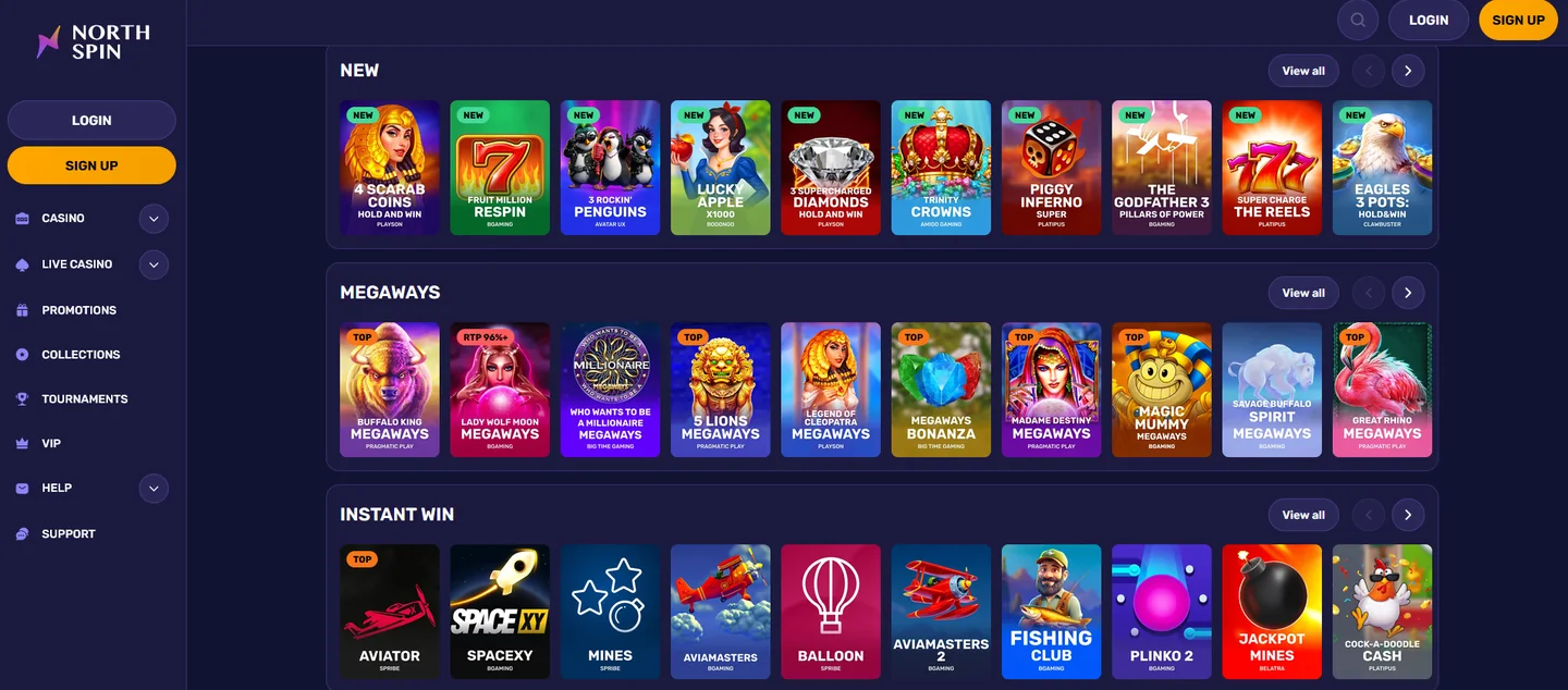 NorthSpin live casino lobby with real dealer blackjack and roulette tables