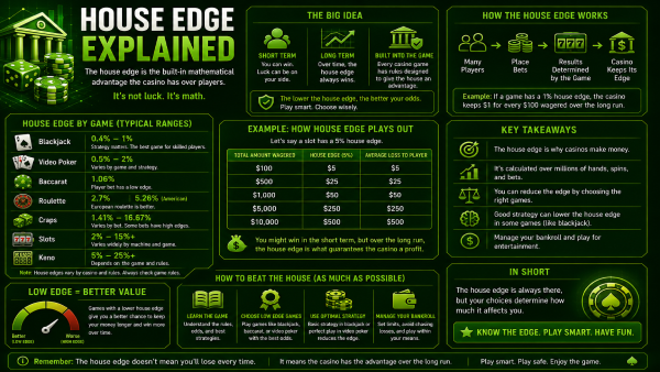 Illustration of the casino house edge, showing money wagered with a small slice kept by the house